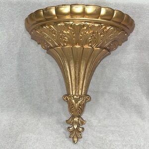 Vintage Hollywood Regency Style Gold Tone Wall Planter Pocket